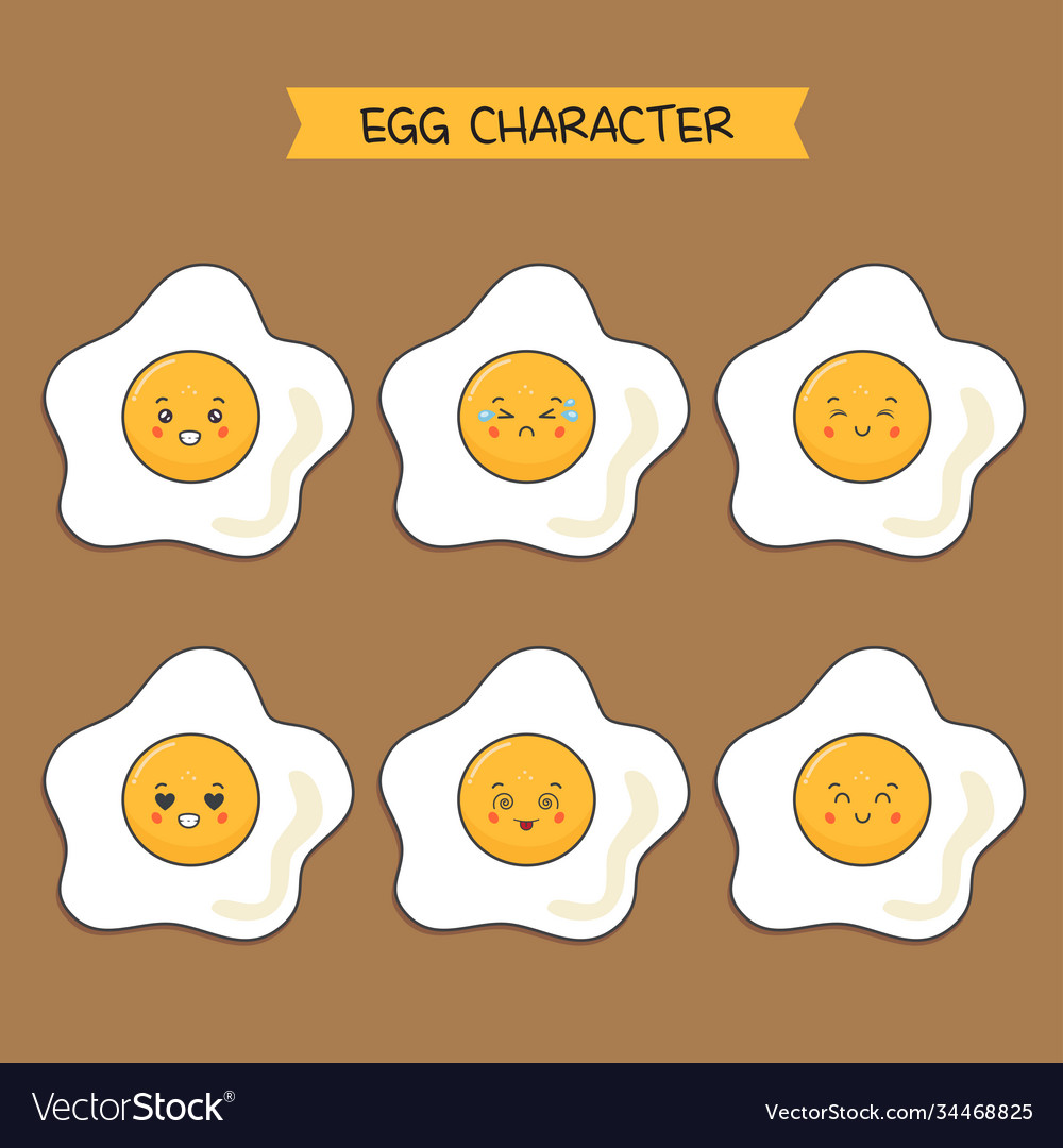 Cute fried eggs characters with various expression