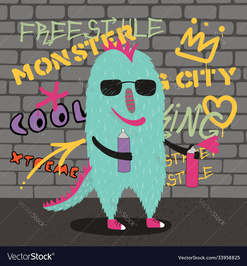 Cute street style monster vector image Cute street style monster