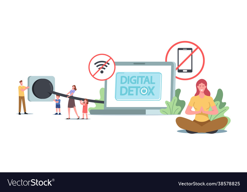 Digital detox concept tiny characters disconnect Vector Image