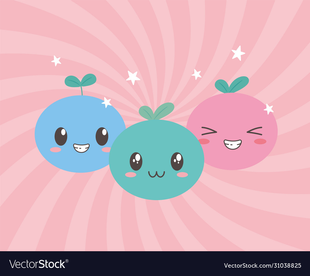 Kawaii fruits funny different faces cartoon Vector Image