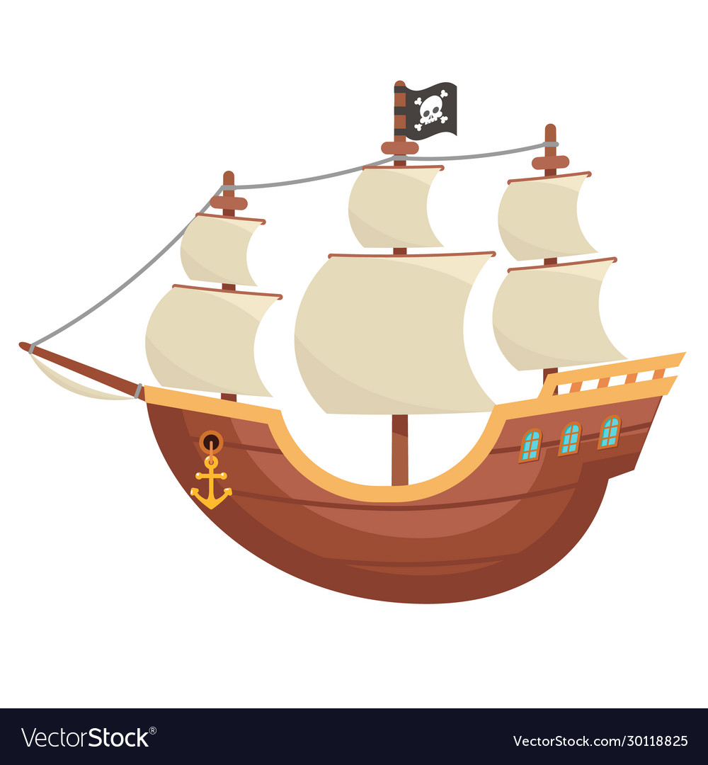 Pirate wooden boat buccaneer sailing filibuster Vector Image