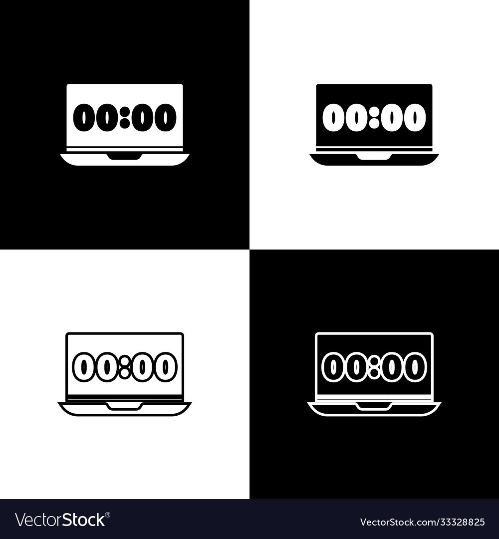Uhr auf Laptop-Bildschirm Ikone isoliert schwarz