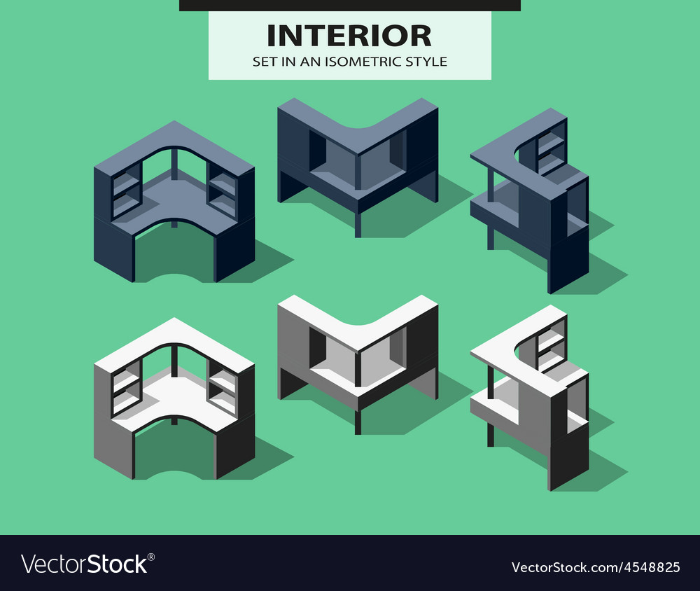 Set of computer tables in isometric style