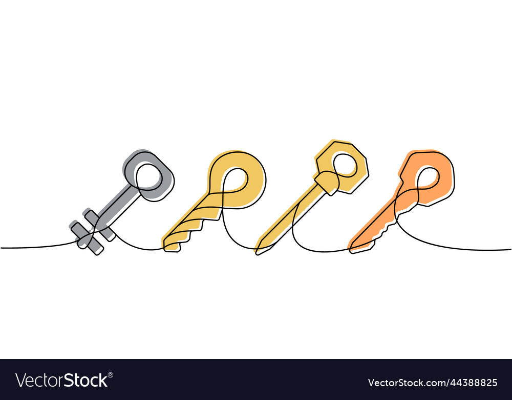 Set of key one line colored continuous drawing
