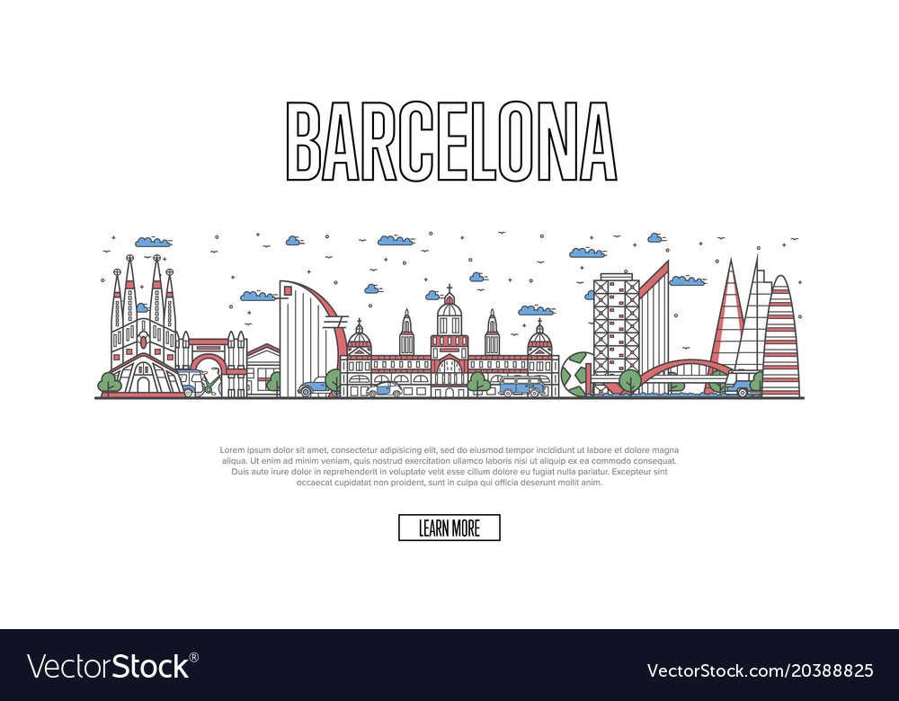 Travel barcelona poster in linear style