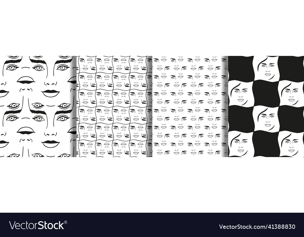 Abstract seamless patterns set with womans faces vector image Abstract seamless patterns set with womans faces