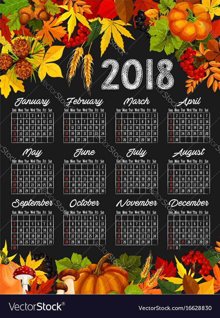Autumn harvest calendar chalkboard template design