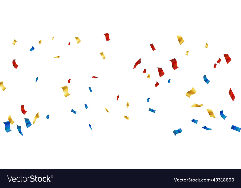 Colorful confetti and zigzag ribbon falling from