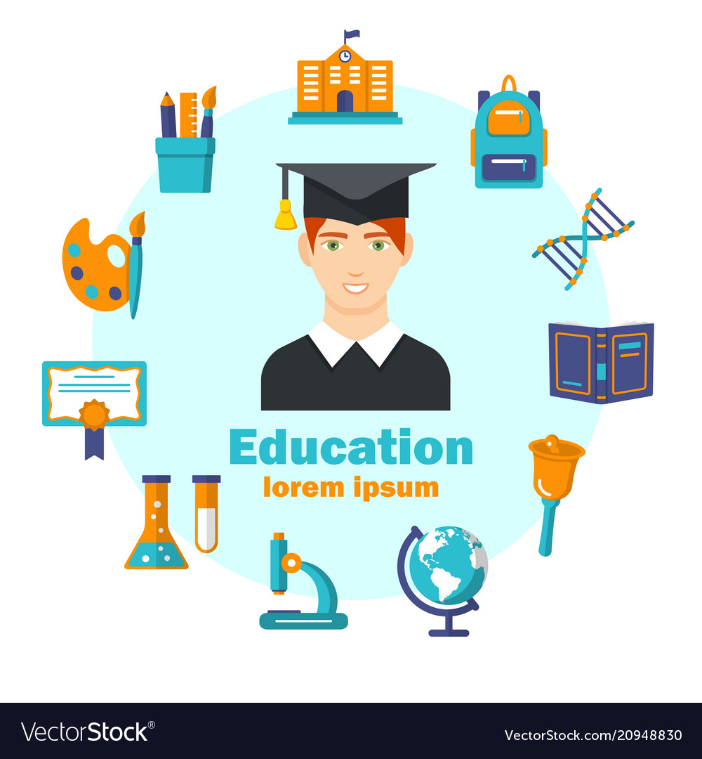 Education flat poster with colorful icons Vector Image