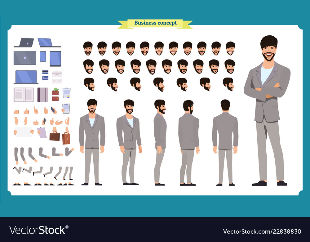 Front side back view animated character vector image Front side back view animated character