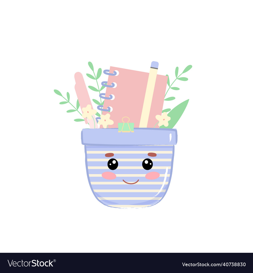 Hand drawn cute kawaii pocket with notepad pens vector image Hand drawn cute kawaii pocket with notepad pens