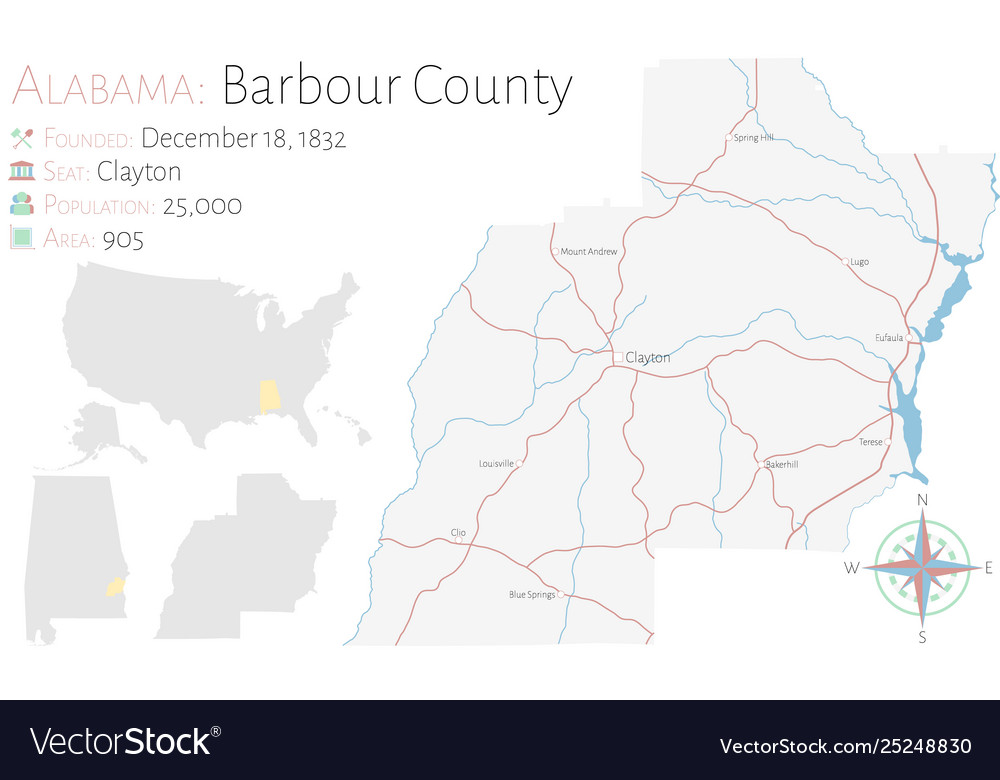 Map barbour county in alabama Royalty Free Vector Image