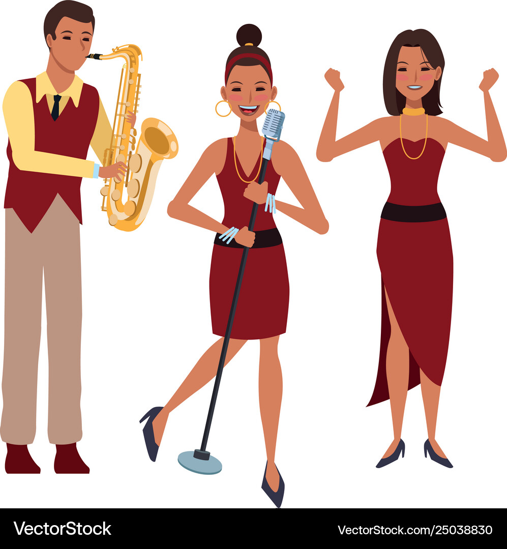Musician playing saxophone singing and dancing Vector Image