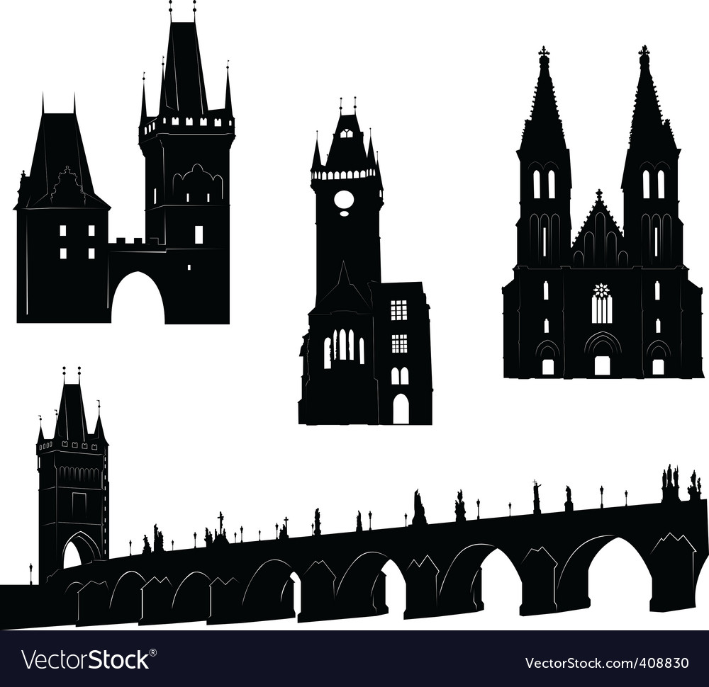 Prague City Skyline Silhouettes