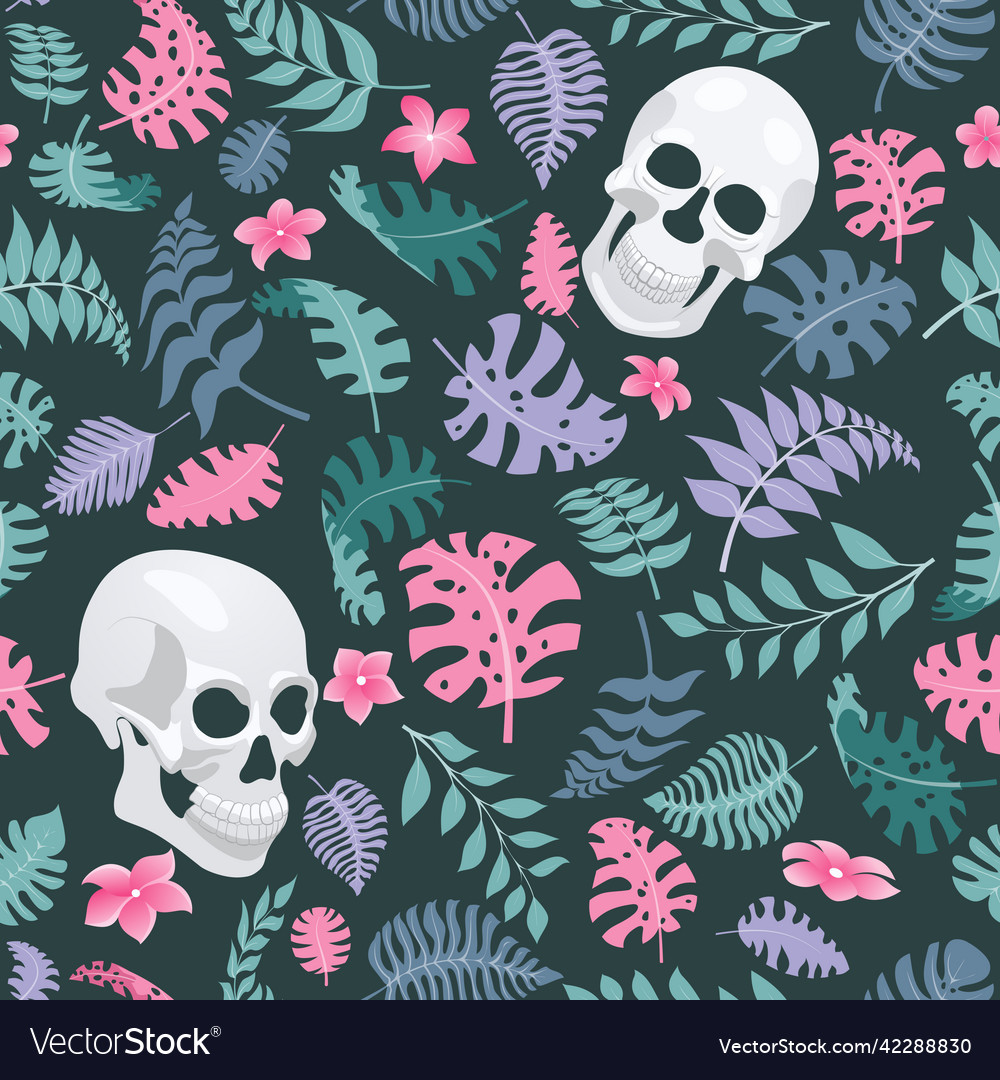 Seamless pattern with palm leaves flowers vector image Seamless pattern with palm leaves flowers