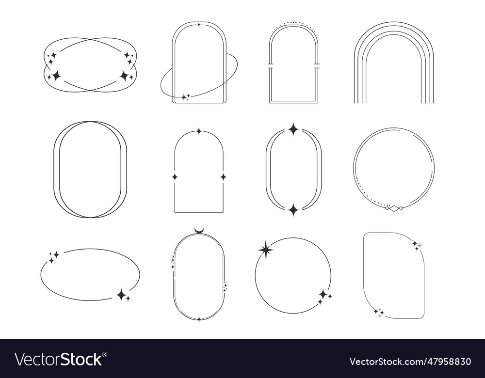 Set celestial frames borders line art esoteric vector image Set celestial frames borders line art esoteric