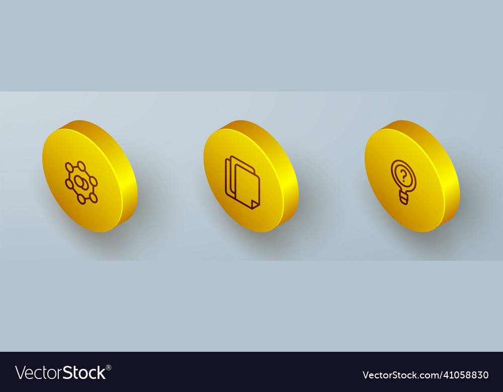 Set isometric line molecule file document vector image Set isometric line molecule file document