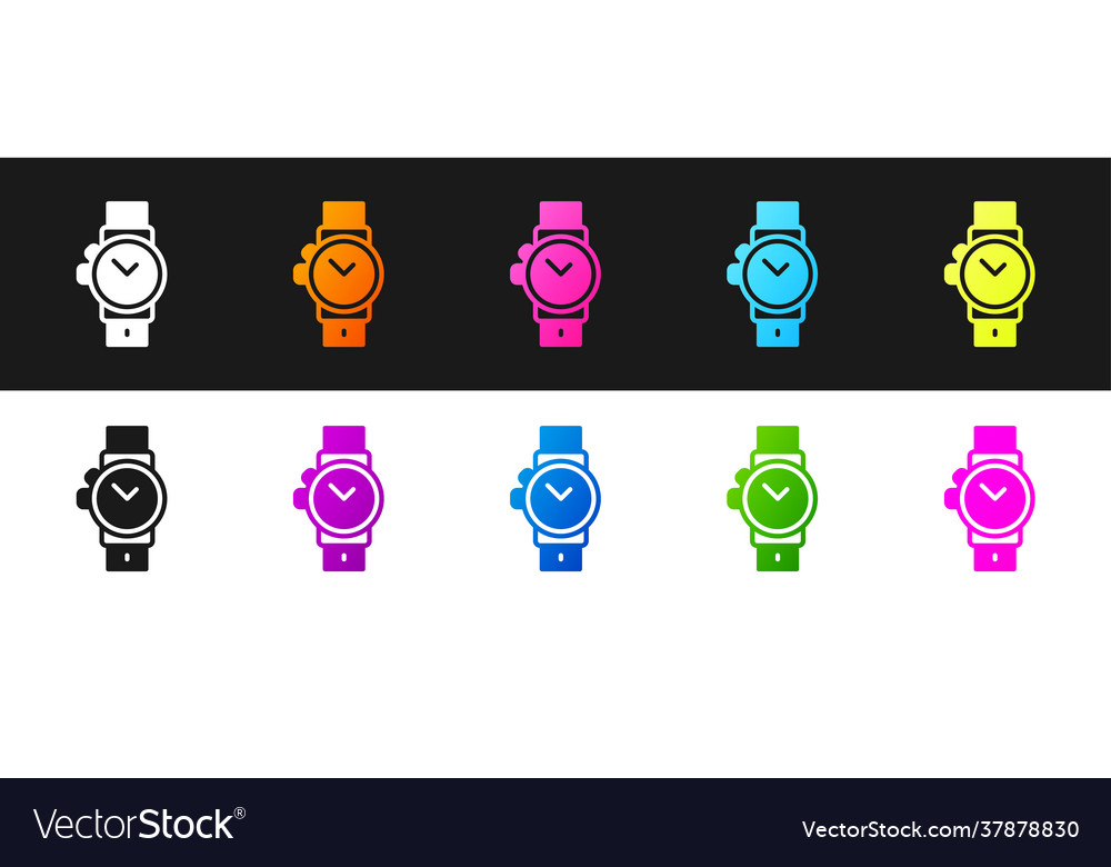 Set wrist watch icon isolated on black and white vector image Set wrist watch icon isolated on black and white