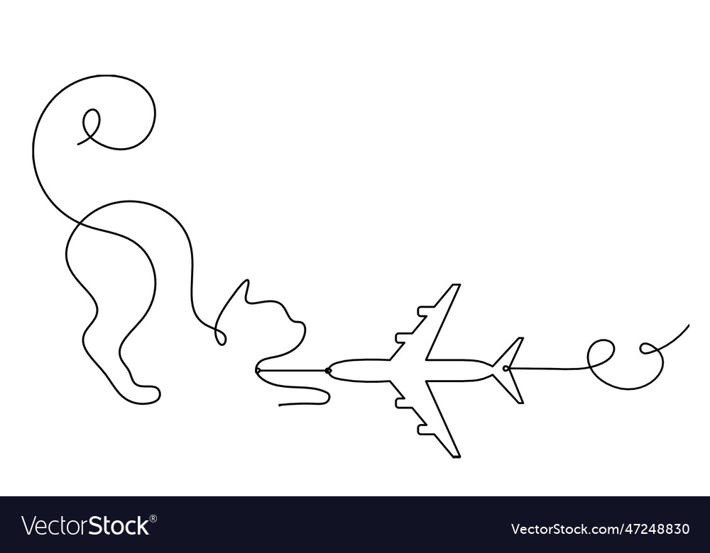Silhouette of abstract cat with plane in line
