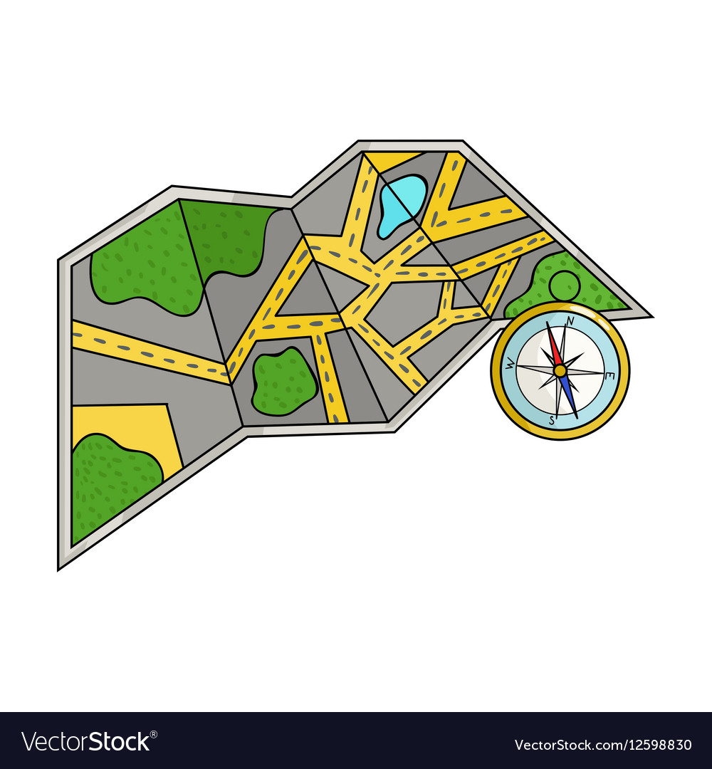 Travel map and compass icon in cartoon style Vector Image