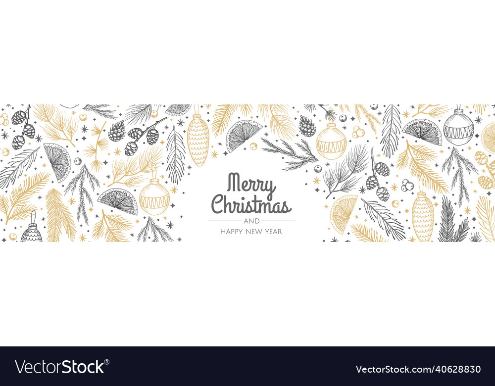 Winter banner with hand drawn conesxmas tree