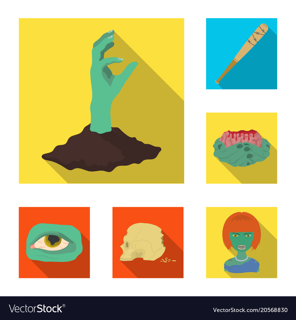 Zombies and attributes flat icons in set