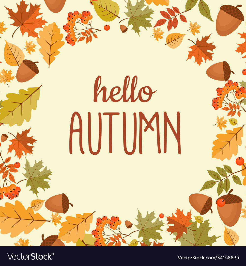 Abstract hello autumn background with falling Vector Image