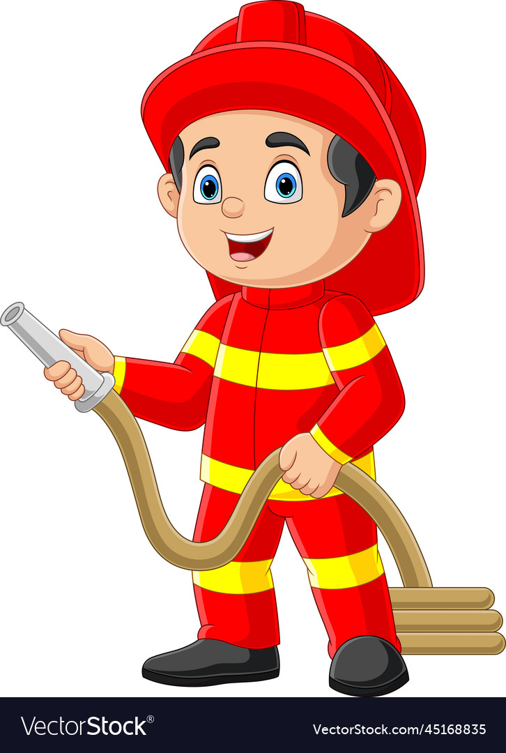 Cartoon firefighter holding a fire hose Royalty Free Vector