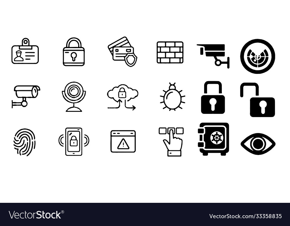 Computer security icons set elements graphic