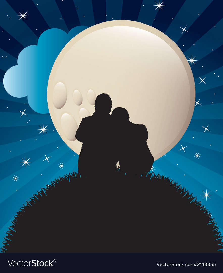 Couple silhouette in night Royalty Free Vector Image