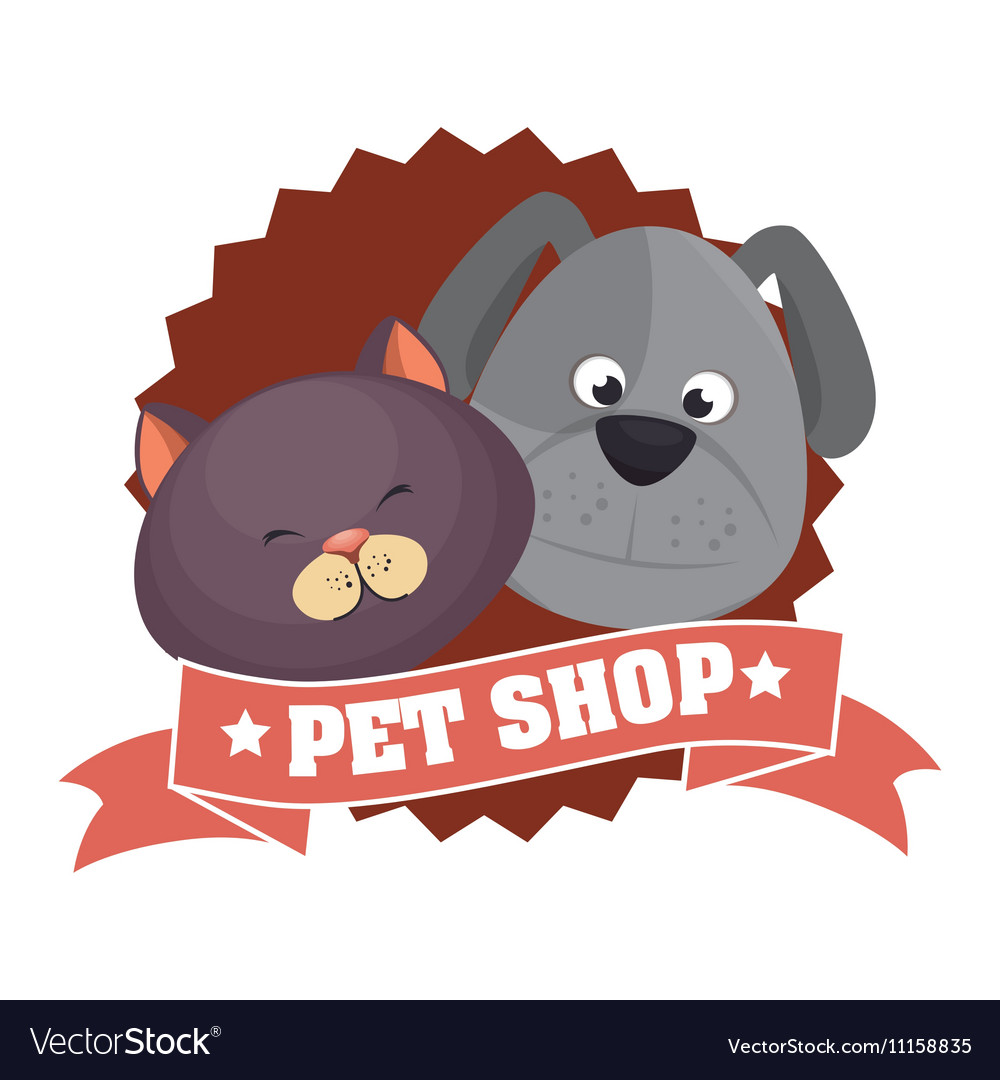 Cute cartoon doggy cat pet shop ribbon Royalty Free Vector