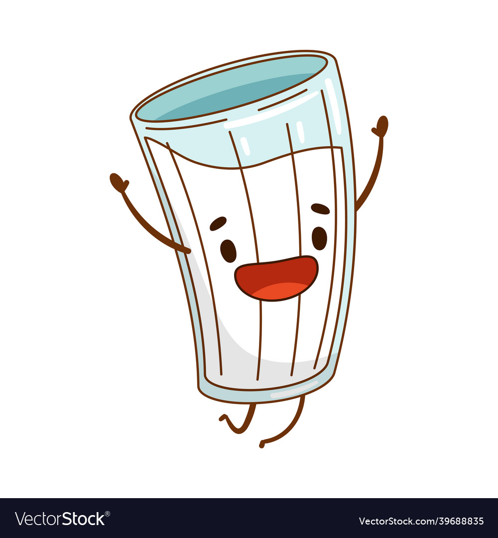 Cute smiling happy milk glass cartoon character Vector Image