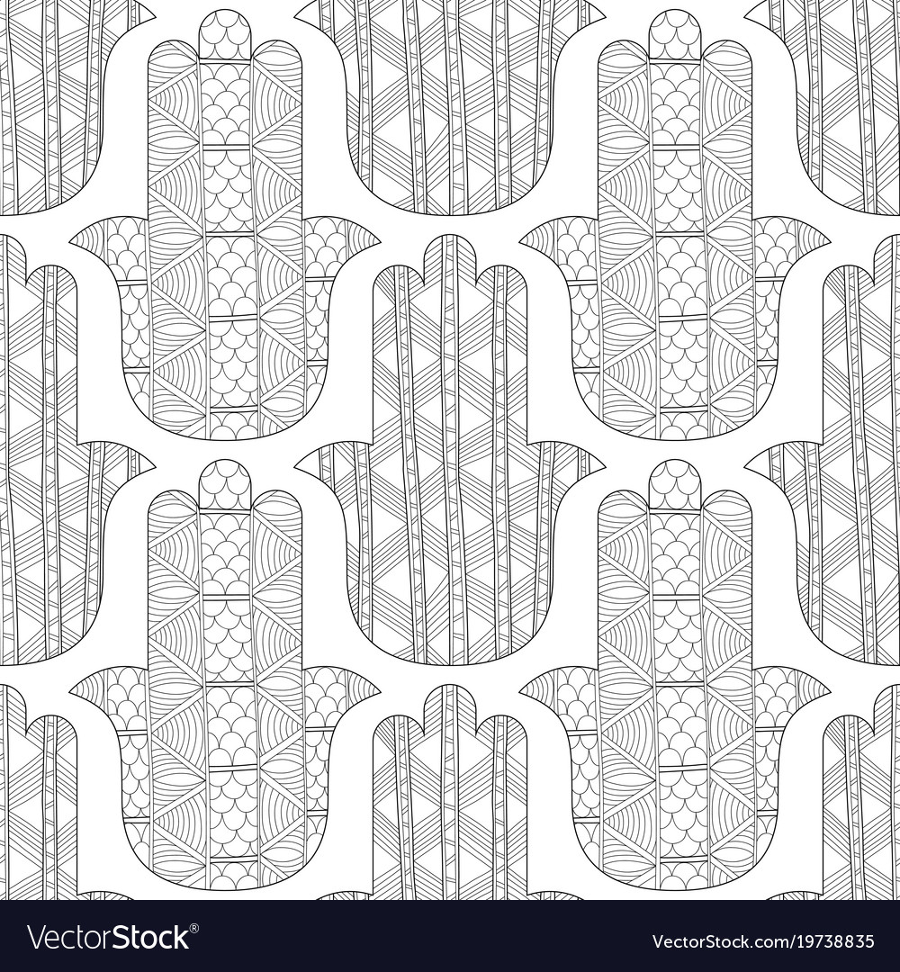 Hamsa hand black and white seamless pattern