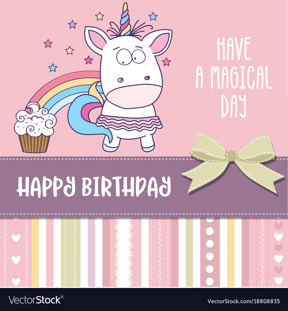 Happy birthday card with lovely baby girl unicorn