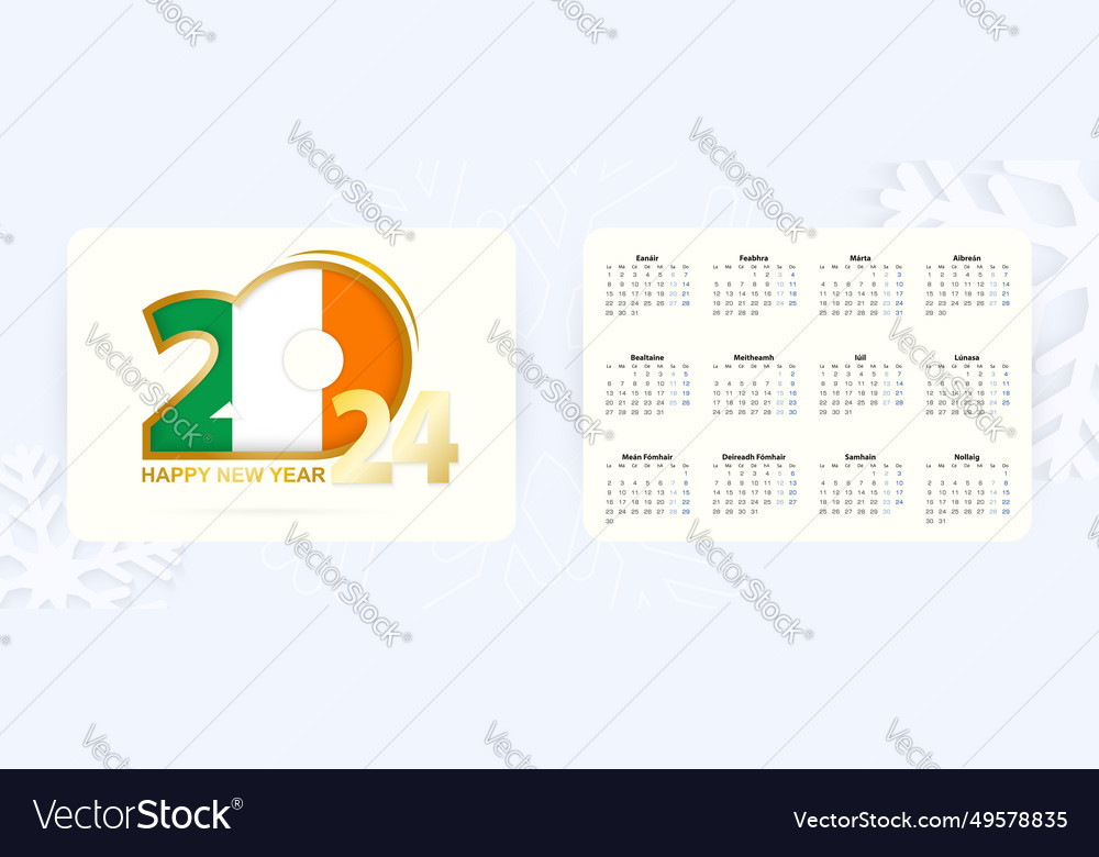 Horizontal pocket calendar 2024 in irish language