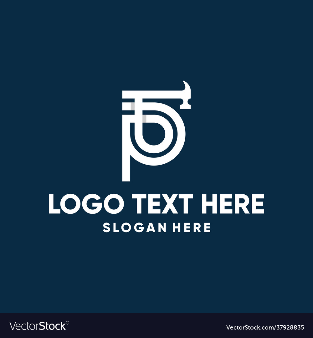 Letter p hammer outline logo design Royalty Free Vector