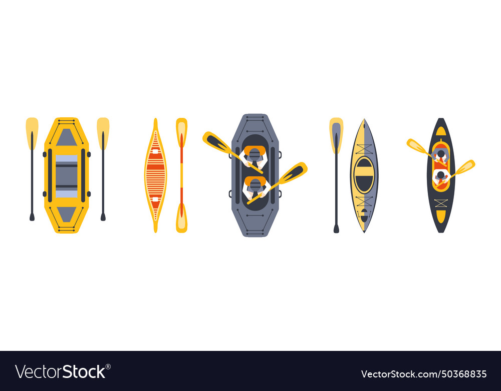 Raft and kayak activity with boat oar