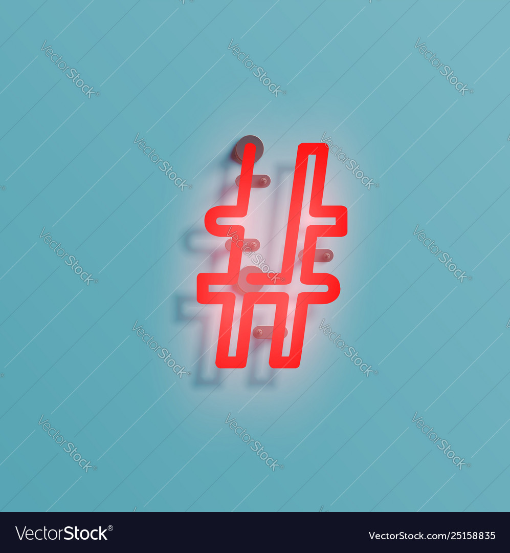 Realistic neon character from a typeset vector image Realistic neon character from a typeset