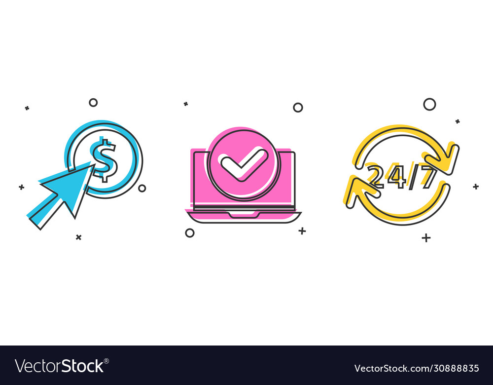 Set cursor and coin laptop clock 24 hours Vector Image Set cursor and coin laptop clock 24 hours