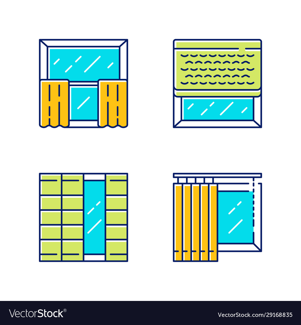 Window Decoration Color Icons Set Cafe Curtains Vector Image