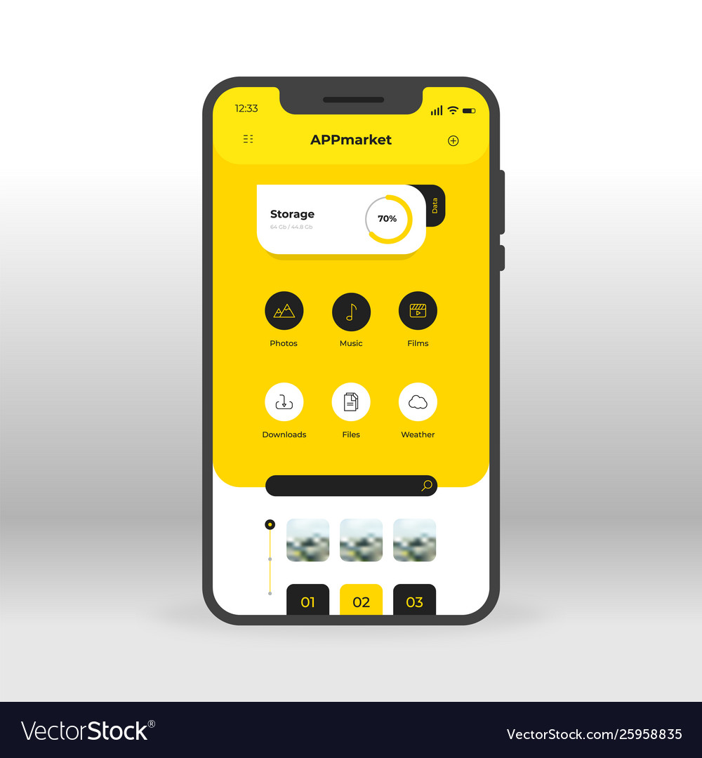 Yellow app download market ui ux gui screen for Vector Image