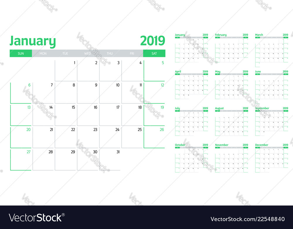Calendar planner 2019 template vector image Calendar planner 2019 template