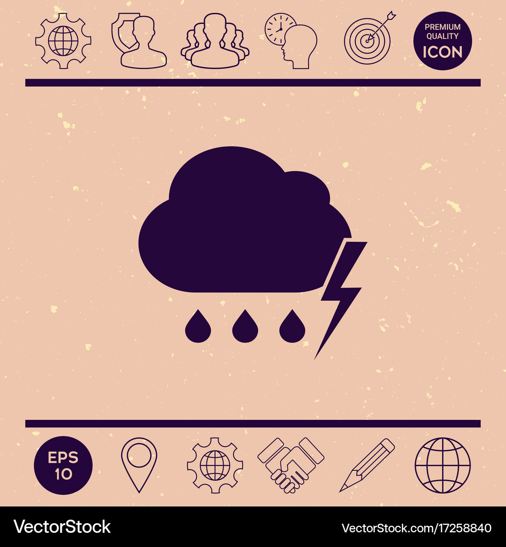 Cloud thunderstorm lightning rain icon Royalty Free Vector