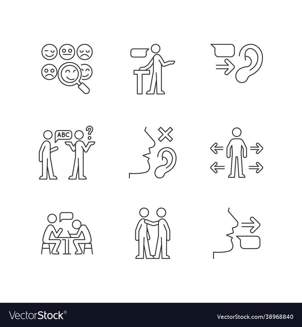 Effective communication linear icons set