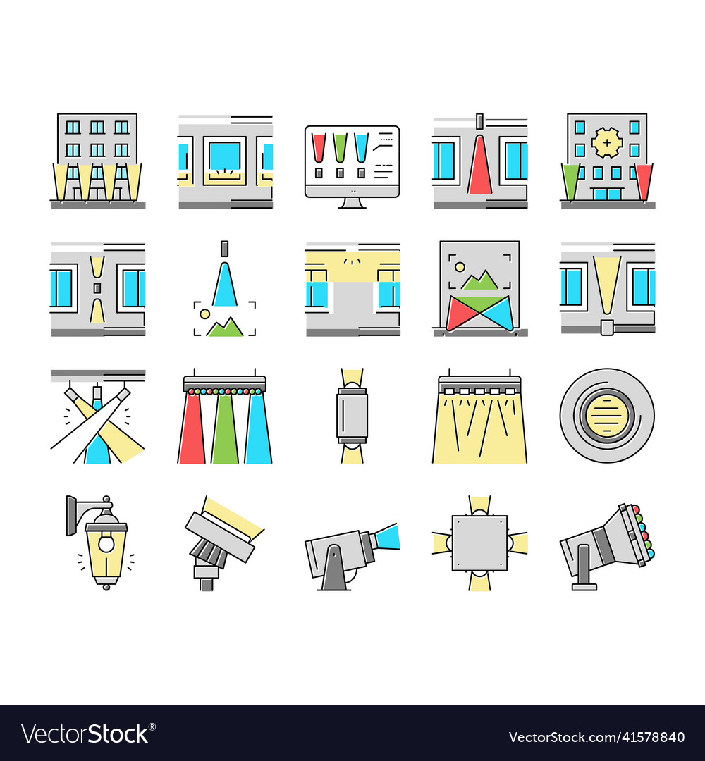 Facade lighting tool collection icons set vector image Facade lighting tool collection icons set