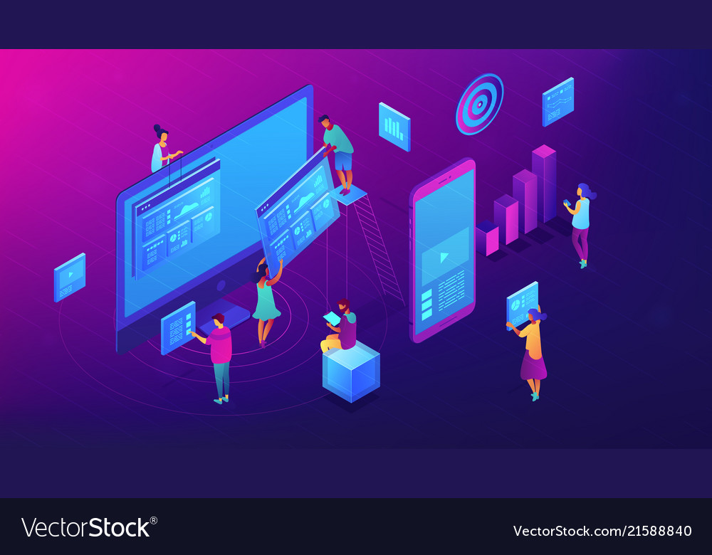 Isometric content marketing team