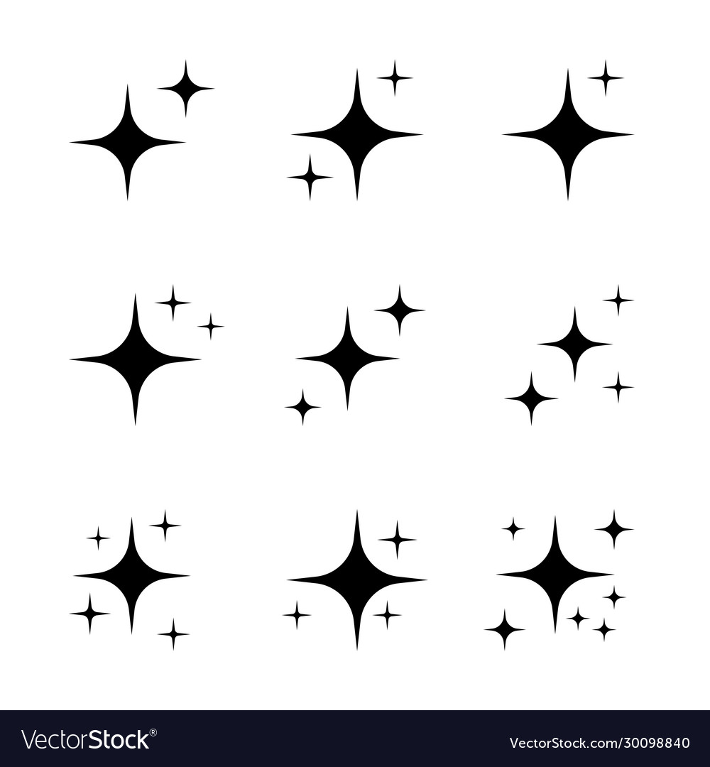 Set black sparkles collection star Royalty Free Vector Image