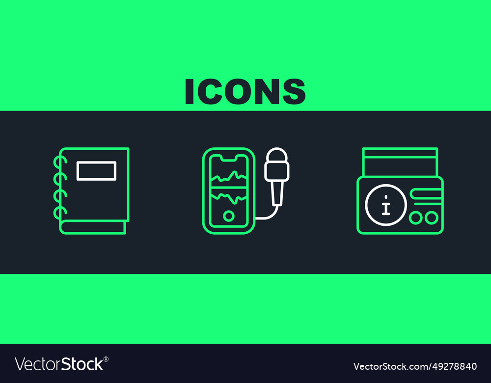 Set line news on radio channel notebook vector image Set line news on radio channel notebook