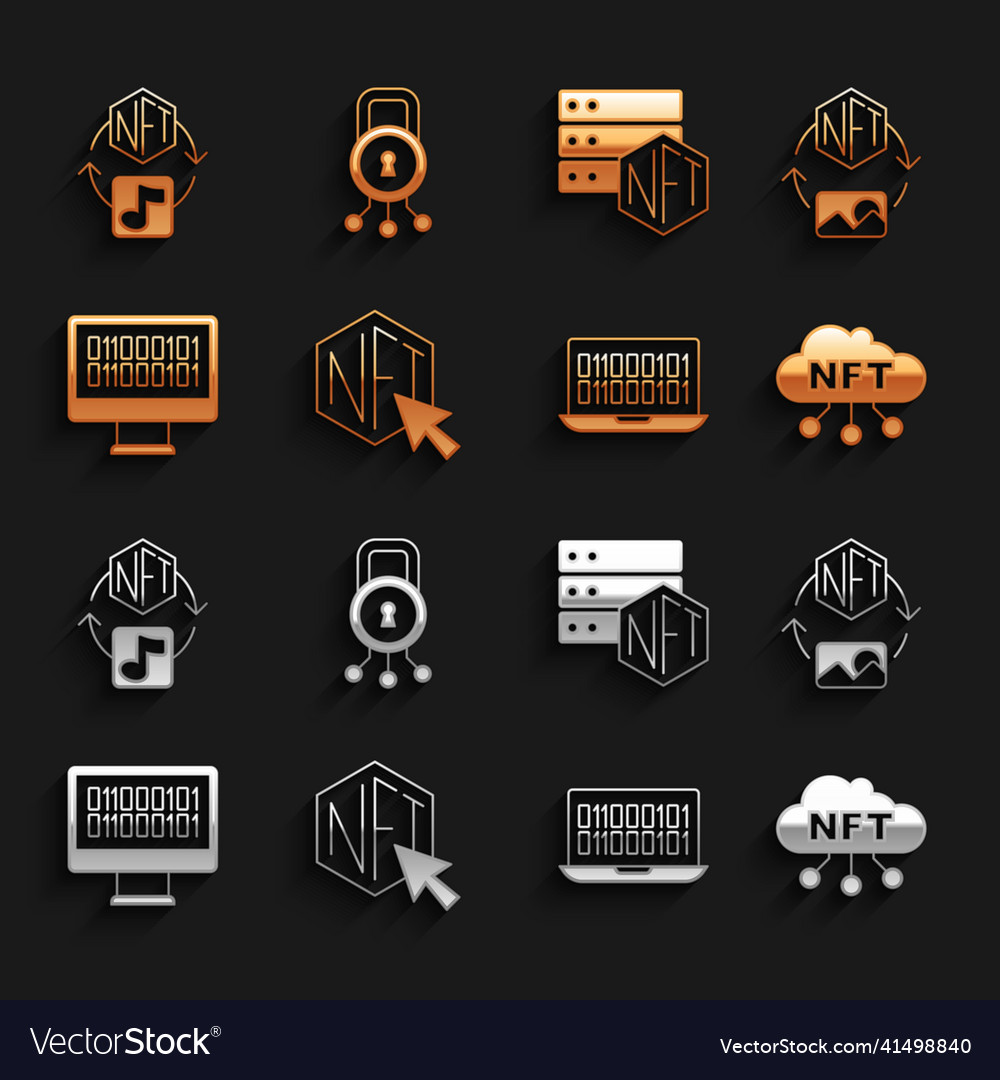 Set nft digital crypto art cloud binary code vector image Set nft digital crypto art cloud binary code