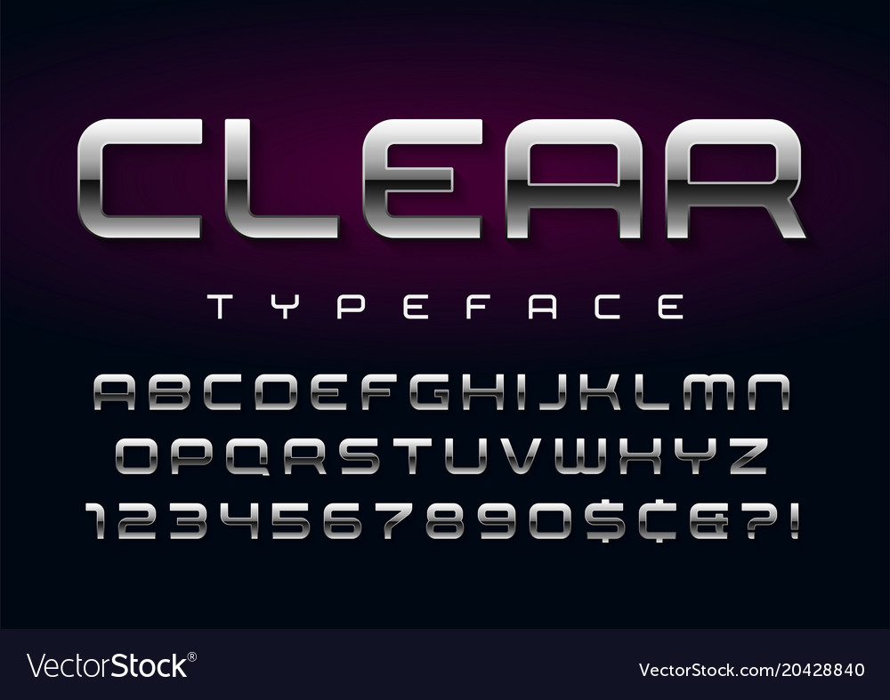 Shiny silver display font design alphabet Vector Image